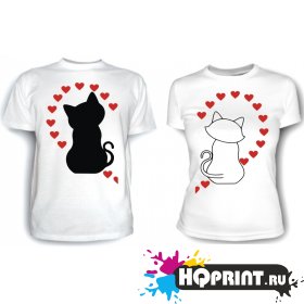 Парные футболки Влюбленные коты